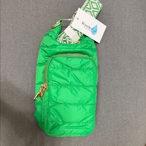 WanderFull Green Quilted Crossbody Sling with Patterned Strap